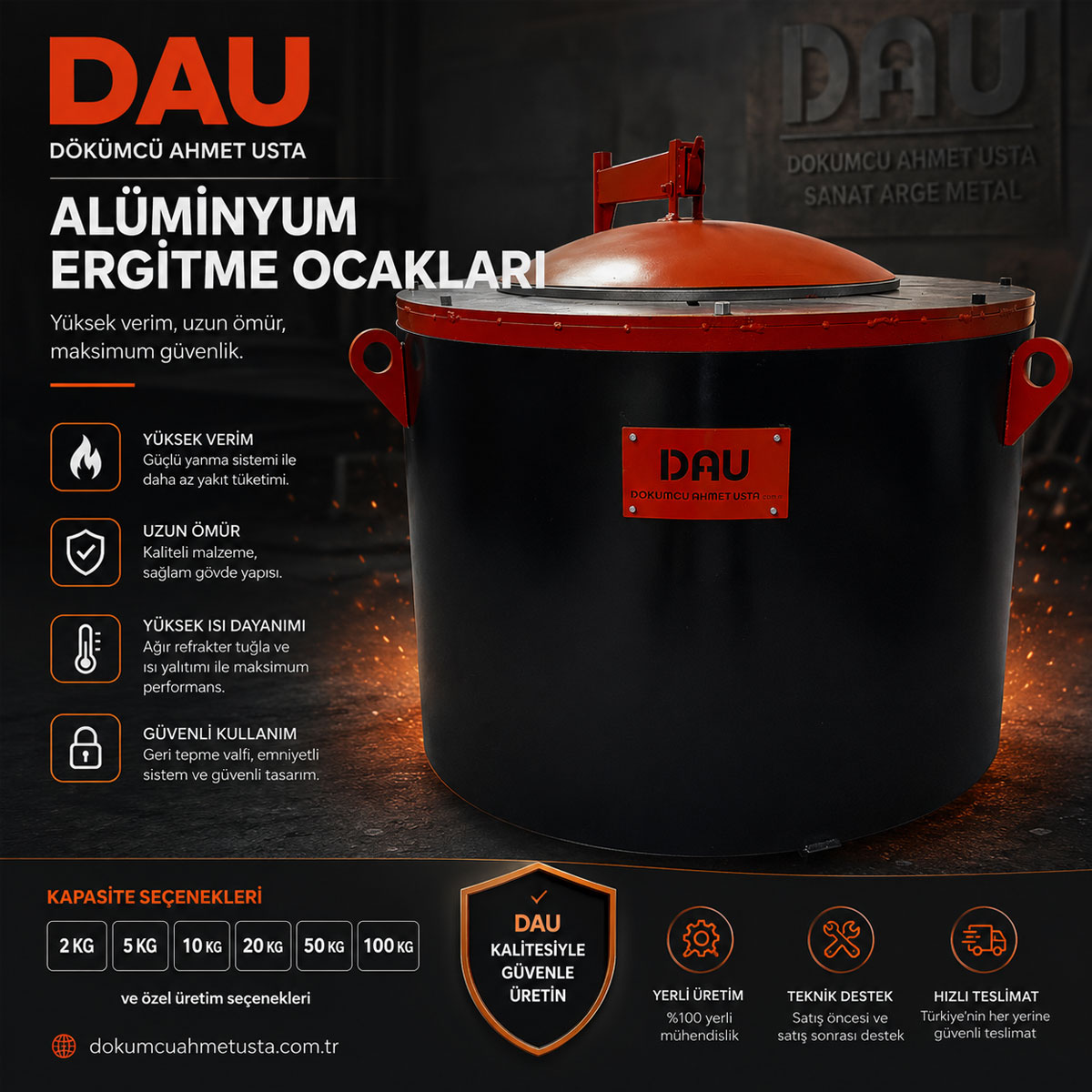 500 kg Elektrikli Alüminyum Ergitme Ocağı (70 kW) + Elektrik Güç Panosu